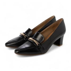 タラントン バイ ダイアナ TALANTON by DIANA スクエアトゥビット付きヒールローファー （黒カーフ）