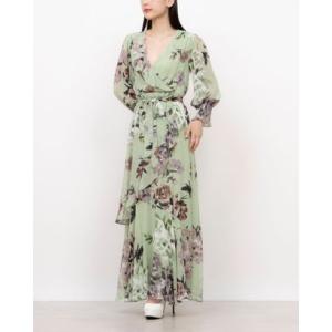 テイラー Taylor ☆フラワー柄シフォン素材フリルアクセントカシュクールワンピース （パステルグリーン）