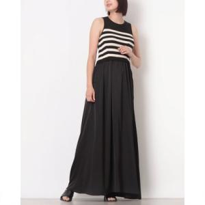 テイラー Taylor ☆ボーダー柄ニットノースリーブトップxフレアマキシスカート切替えワンピース （ブラックxアイボリー）