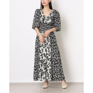 テイラー Taylor 【訳あり商品】フラワー柄パフスリーブ前後Vネック背中リボンマキシワンピース （IBL）