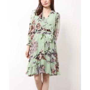 テイラー Taylor ★フローラル柄ラッフルカシュクールワンピース （グリーン）