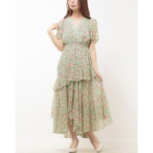 テイラー Taylor ☆フラワー柄シフォン素材カシュクールフレアスカートワンピース （パステルグリーンマルチ）