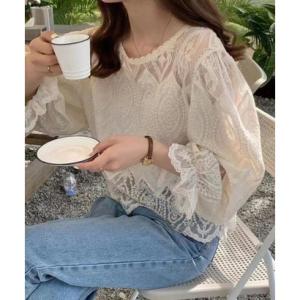 テディショップ Teddyshop レディース スカラップレースヘムキャンディスリーブブラウス （ベ...