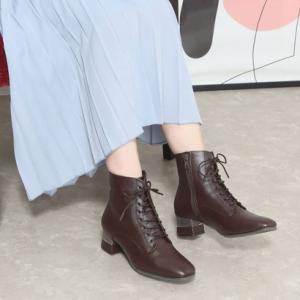 テーン tehen 【撥水加工】メタルプレート入りのヒールがポイント♪レースアップブーツ TN1766 （ダークブラウン）