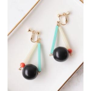 スリーフォータイム Three Four Time ウッドボールカラースティックイヤリング （ブルー...