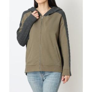スリーフォータイム Three Four Time フードスウェットニットドッキングジッパー （カーキ）