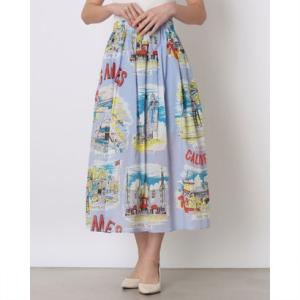 スリーフォータイム Three Four Time レトロヴィンテージ柄スカート （パープル）