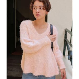 ティティベイト titivate ポコポコシャギーオーバーサイズVネックニット （ピンク）