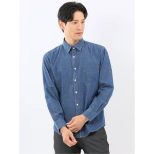 カンタベリーウッド/CANTERBURY WOOD 綿100％ デニム レギュラーカラー長袖シャツ （紺）