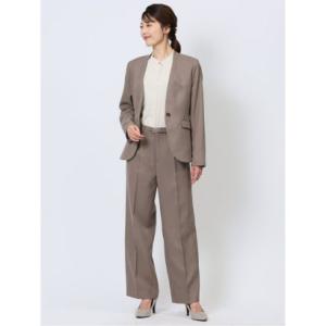 シャークスキン カラーレスジャケット＋セミワイドパンツ ベージュ （ベージュ）