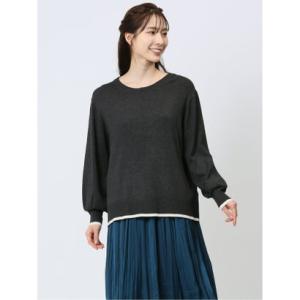 配色 クルーネック ニットプルオーバー （グレー） レディース ニット セーター トップス カジュア...