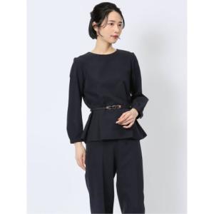 ダブルクロス ペプラム プルオーバーブラウス 紺(セットアップ可能) （紺） 長袖 レディース シャ...