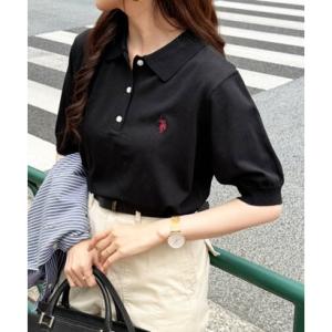 ユーエスポロアッスン U.S. POLO ASSN. ワンポイント刺繍 接触冷感 半袖ポロニットシャツ （ブラック）