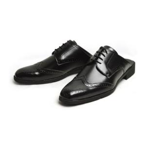 アンスノビッシュ UN SNOBBISH ビジネスサンダル ビジネスシューズ メンズ 革靴 スリッポン かかとなし ウィングチップ （ブラック）