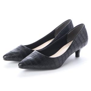 ヴィヴィアン VIVIAN シンプルプレーンローヒールポインテッドトゥパンプス （ブラッククロコ）