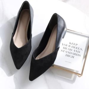 ヴィヴィアン VIVIAN ポインテッドトゥVカット切り替えデザインフラットパンプス （ブラック）