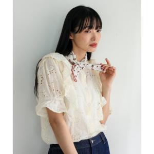 ヴィータフェリーチェ VitaFelice パンチング刺繍レース（スカラップ）レースフリルブラウス ...