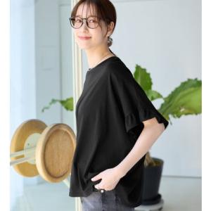 ヴィオラ エ ヴィオラ Viola e Viola サラリ綿混フリル袖Tシャツ（ブラック）