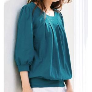 【Ｍ?５Ｌ】綿１００％ふんわり胸元タックカットソー