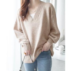 ヴィオラ エ ヴィオラ Viola e Viola 【洗えるもちもち】首回りすっきり見せVネックニット （グレージュ）