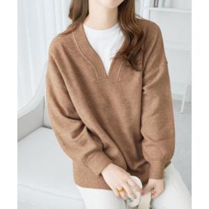 ヴィオラ エ ヴィオラ Viola e Viola 【洗えるもちもち】首回りすっきり見せVネックニット （モカ）