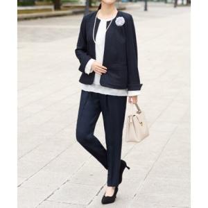 ヴィオラ エ ヴィオラ Viola e Viola 【選べるボトムス】2点セット洗える！ツイードセットアップスーツ （ネイビー系テーパード）