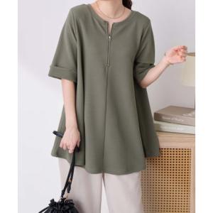 ヴィオラ エ ヴィオラ Viola e Viola ひんやり＆シワになりにくい エンボス素材Aラインチュニック （オリーブ）