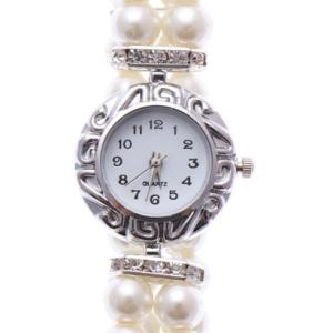ヴァリアススタイル VARIOUS STYLE ラインストーンとパール調ビーズの2連バンド 華やかブレスレットウォッチ レディース腕時計 SPST00