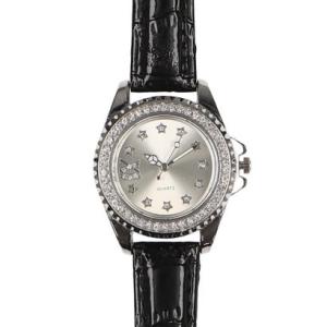 ヴァリアススタイル VARIOUS STYLE 星型のインデックスとラインストーンが文字盤で輝く キラキラ シルバーケース PUレザーベルト レディー