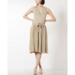 ヴァーティゴパリ VERTIGO PARIS ☆$260 キラキラニットカシュクールトップxプリーツフレアスカートワンピース （ゴールド）