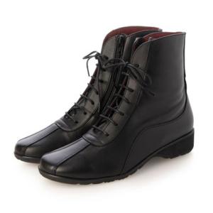 【本革 / 日本製 / 3E】 ヴィタノーヴァ VITA NOVA 軽量ソール使用 ソフトレザーコンビ ショートブーツ丈レースアップブーツ （BLKC