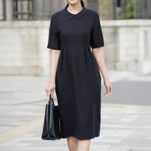 ヴィリーナ VIRINA 【UVカット・接触冷感・吸水速乾・撥水加工・洗える】襟取り外し可能/クールウエストタックワンピース （ネイビー）