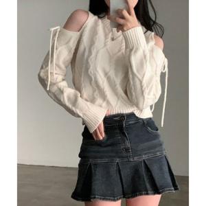 ビビッドレディ VIVIDLADY 肩開きリボンニット レディース 秋 冬 肩出しニット トップス バレエコア 長袖 ニット 秋冬 肩開きニット バレ
