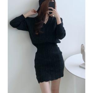 ビビッドレディ VIVIDLADY ケーブルVネックニットセットアップ レディース （ブラック）