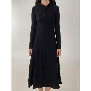ビビッドレディ VIVIDLADY フード付きAラインワンピース ロング丈 レディース （ブラック）