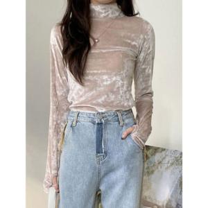 ビビッドレディ VIVIDLADY トップス レディース 秋冬 ベロア Tシャツ 長袖 ハイネック （ベージュ）