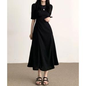 ビビッドレディ VIVIDLADY 半袖Aラインロングワンピース レディース ロング丈 （ブラック）