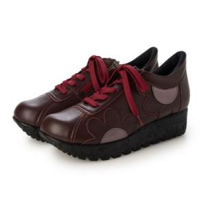 ウォーカーヒル Walker Hill 4E ふかふか 厚底 フラワーモチーフ コンフォートシューズ （ワイン）