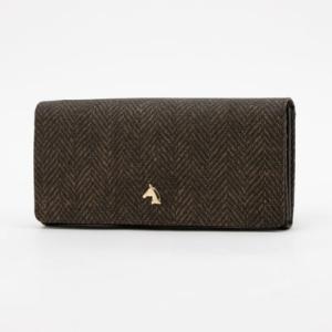 ホワイ Why ヘリンボーンフラップロングウォレット （ブラウン）