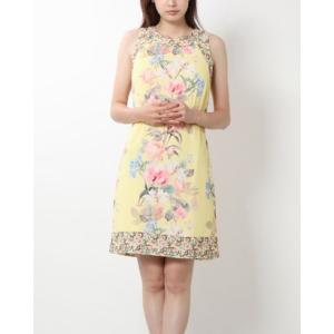 ウォリス Wallis★フェミニン上品華やか大人のお洒落パステルレモンイエローお花柄ワンピ♪ （イエロー）