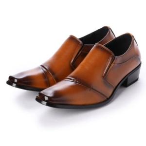 ジーノ ZEENO ビジネスシューズ 靴 メンズ 紳士靴 フォーマル ナナメストレートチップ スリッポン シークレットシューズ ロングノーズ （ライト｜locondo-shopping