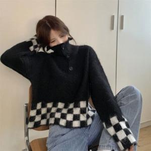 ゾエ ジェンコ Zoe Jenko ブロックチェックタートルネックニットトップス 8831