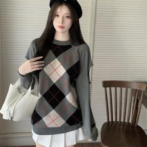 ゾエ ジェンコ Zoe Jenko カットデザインアーガイル柄ニットトップス 9790