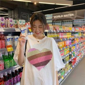 ゾエ ジェンコ Zoe Jenko カラフルハートプリント半袖Tシャツ 10189 （WHT）｜locondo-shopping