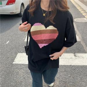 ゾエ ジェンコ Zoe Jenko カラフルハートプリント半袖Tシャツ 10189 （BLK）｜locondo-shopping