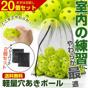 野球 バッティング 練習用 ボール 穴あきボール 20個セット 専用メッシュバッグ付き 軽い 柔らか...