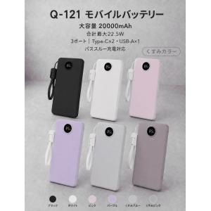 モバイルバッテリー、超軽量 、ミニ スマホ充電器、急速充電、20000mAh、パススルー充電対応、デジタル残量表示、持ち運び便利、iPhone Android 対応 、