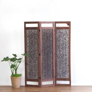 籐 スクリーン 3連 アジアンテイスト チーク材フレーム 高さ160cm