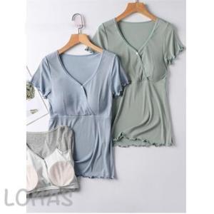 トップス 夏 授乳服 半袖 薄手 部屋着 マタニティウエア