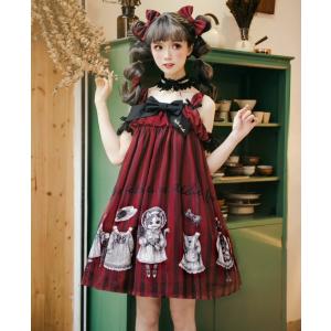 ロリータ 猫ちゃん デザイン ストライプ 膝丈ジャンパースカート